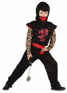 Kids Costumes to Hire - Ninja - Dragon - Black & Red - Age 7 Years